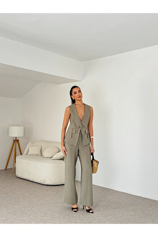 Apoletli Kadın Yelek Pantolon Takım