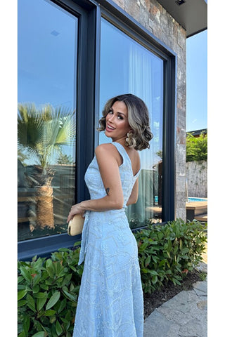 Elegant Midi Elbise - Mavi -  EU3224