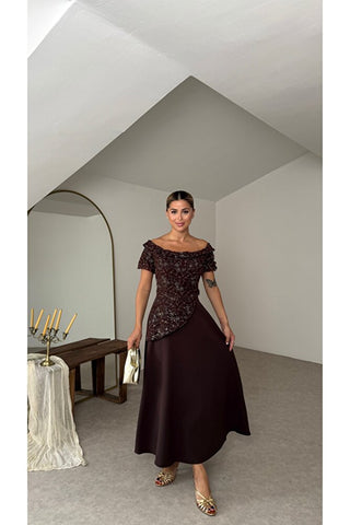 Premium Celine Elbise - Kahverengi - EU3249