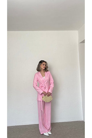 BEL DETAYLI CEKET- PANTOLON-Pembe