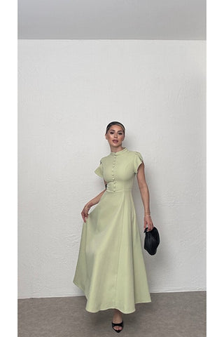 Düğmeli Midi Elbise - Siyah - EU3201