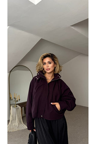 Yarasa Kol Dik Yaka Bomber Ceket - Mor - EU8094