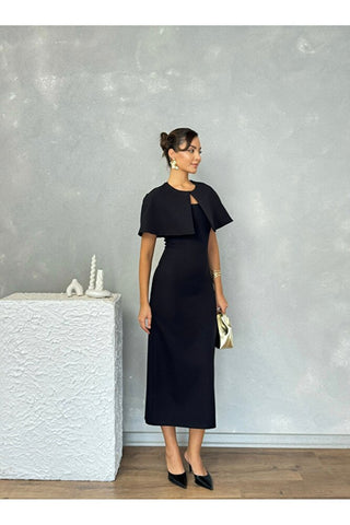 Pelerinli Straplez Uzun Boy Gece Şık Özel Gün Kadın Regina Elbise