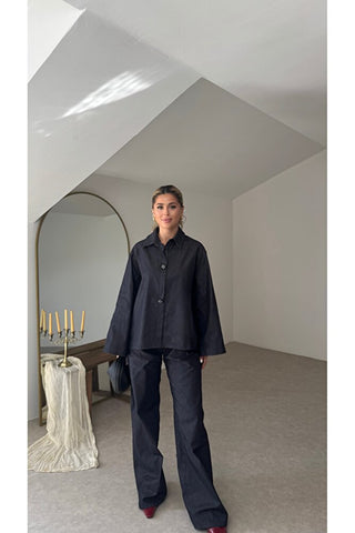 Oversize Düğme Detaylı Takım - Lacivert - EU2170