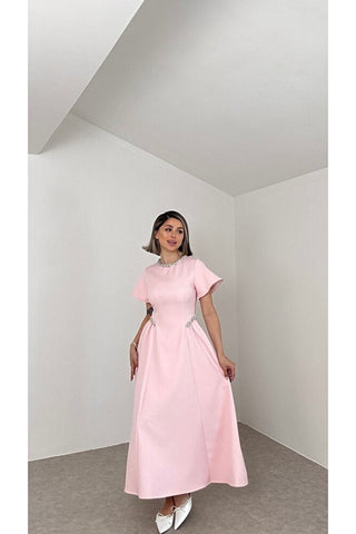 Amour Taş Detaylı Elbise - Pembe - EU3220