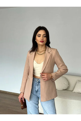 Fletolu Astarlı Slim Blazer Ceket