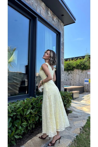 Elegant Midi Elbise - Sarı  -  EU3224