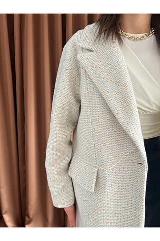 Oversize Simli Astarlı Kaşe Kaban