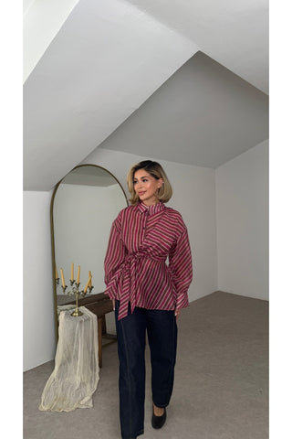 Kruvaze Tül Gömlek - Pembe - EU5235