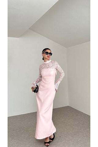 Grace Dantel Detaylı Midi Elbise - Pembe - EU3219