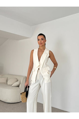 Apoletli Kadın Yelek Pantolon Takım