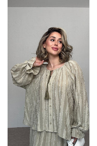 Oversize Bluz Ve Etek Takım-Haki-EU2164