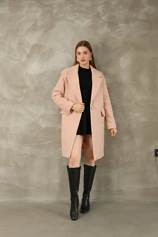 Oversize Simli Astarlı Kaşe Kaban
