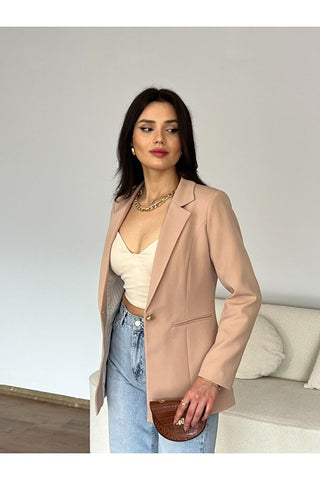 Fletolu Astarlı Slim Blazer Ceket