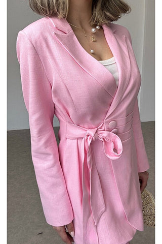 BEL DETAYLI CEKET- PANTOLON-Pembe
