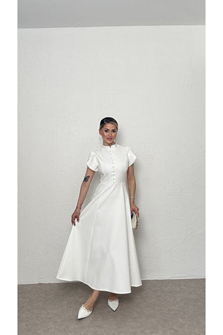 Düğmeli Midi Elbise - Siyah - EU3201