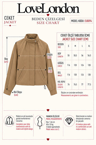 Yarasa Kol Dik Yaka Bomber Ceket - Bej - EU8094