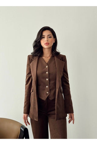 Fitilli Kadife Yelek Pantolon Kadın Günlük Özel Günlük Takım
