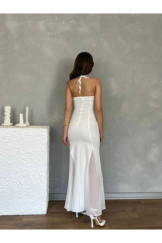 Şifon Detaylı Uzun Boy Vücudu Saran Gece Mezuniyet Nişan Kadın Elbise