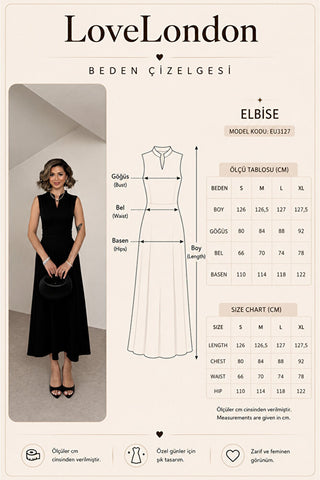 V Yaka Kloş Elbise - Siyah - EU3127