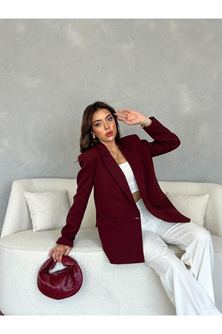 Çift Kapaklı Düğme Detaylı Vatkalı Astarlı Oversize Kadın Blazer Ceket