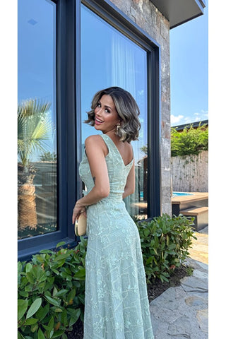 Elegant Midi Elbise - Yeşil -  EU3224