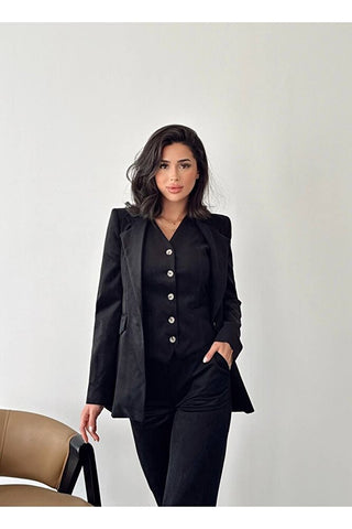 Fitilli Kadife Astarlı Kadın Blazer Ceket