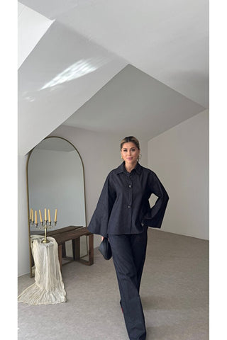Oversize Düğme Detaylı Takım - Lacivert - EU2170