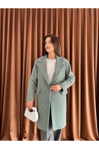 Oversize Simli Astarlı Kaşe Kaban