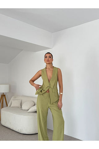 Apoletli Kadın Yelek Pantolon Takım