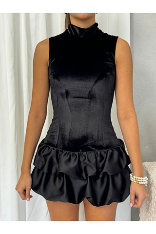 Balon Etekli Kadife Mini Altı Şortlu Özel Gün Şık Kadın Velvet Elbise