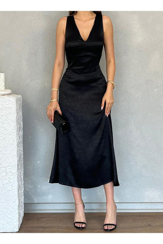 Kıraçlı Saten Midi Özel Gün Mezuniyet Nişan Abiye Kadın Elbise