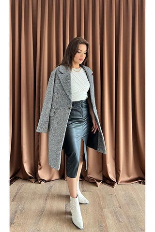 Oversize Simli Astarlı Kaşe Kaban