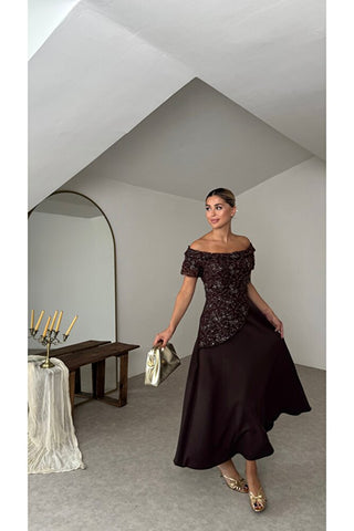Premium Celine Elbise - Kahverengi - EU3249