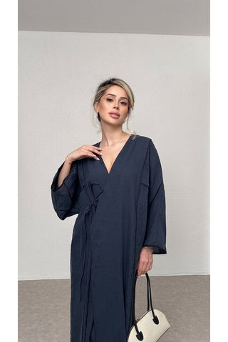 Biyeli Tensel Kimono Pantolon Takım-Lacivert