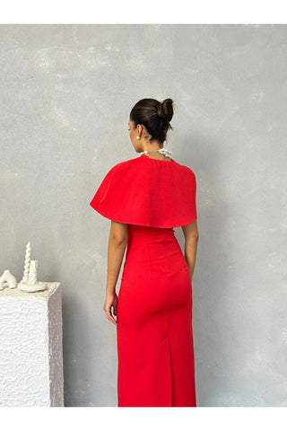 Pelerinli Straplez Uzun Boy Gece Şık Özel Gün Kadın Regina Elbise