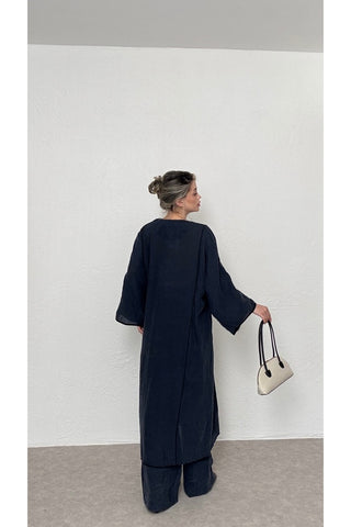 Biyeli Tensel Kimono Pantolon Takım-Lacivert