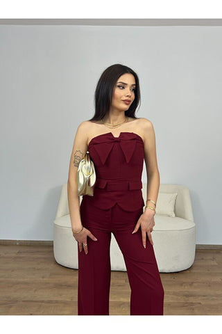 Önü Fiyonk Detaylı Straplez Kadın Takım
