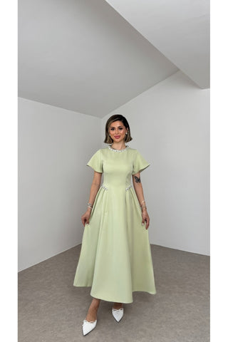 Amour Taş Detaylı Elbise - Yeşil - EU3220