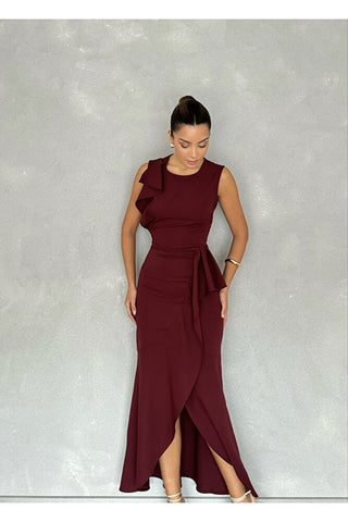 Asimetrik Kesim Eteği Ve Tek Kolu Volanlı Şık Özel Gün Kadın Davet Elbisesi