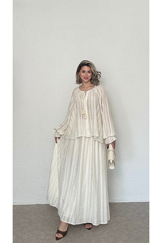 Oversize Bluz Ve Etek Takım-Krem-EU2164