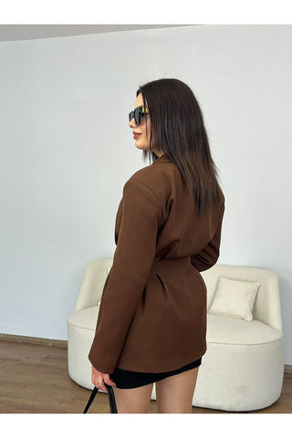 Belden Oturtmalı Uzun Kollu Ceket