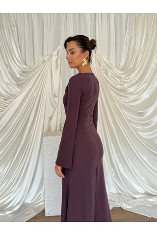 Kol Düğme Detaylı Çan İnen Beli Oturan Uzun Boy Günlük Özel Gün Marbella Kadın Elbise