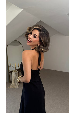 Sole Halter Yaka Maxi Elbise - Siyah - EU3211