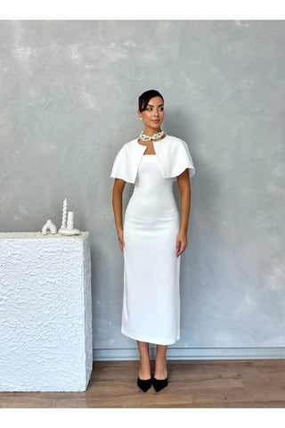 Pelerinli Straplez Uzun Boy Gece Şık Özel Gün Kadın Regina Elbise