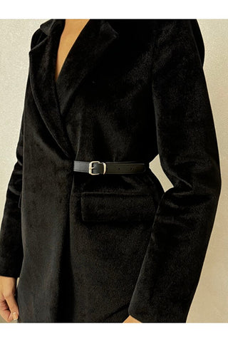 Yandan Kemer Detaylı Astarlı Kısa Kaşe Leya Ceket