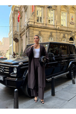 KİMONO-PANTOLON TAKIM-Kahverengi