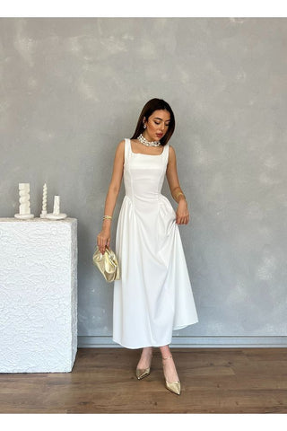 Kare Yaka Uzun Boy Günlük Özel Gün Kadın Elbise