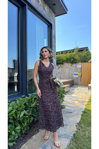 Elegant Midi Elbise - Mürdüm -  EU3224
