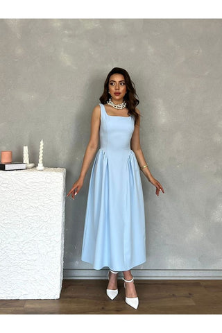 Kare Yaka Uzun Boy Günlük Özel Gün Kadın Elbise